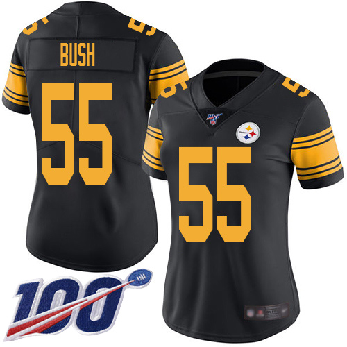 Women Pittsburgh Steelers Football #55 Limited Black Devin Bush 100th Season Rush Vapor Untouchable Nike NFL Jersey